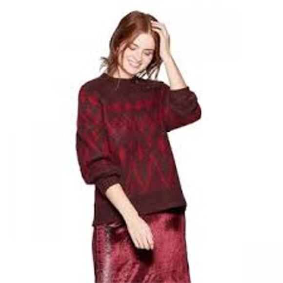 A New Day Fairisle Cozy Soft Sweater Fuzzy Burgundy Red XSmall XS Womens Crew - Picture 9 of 9